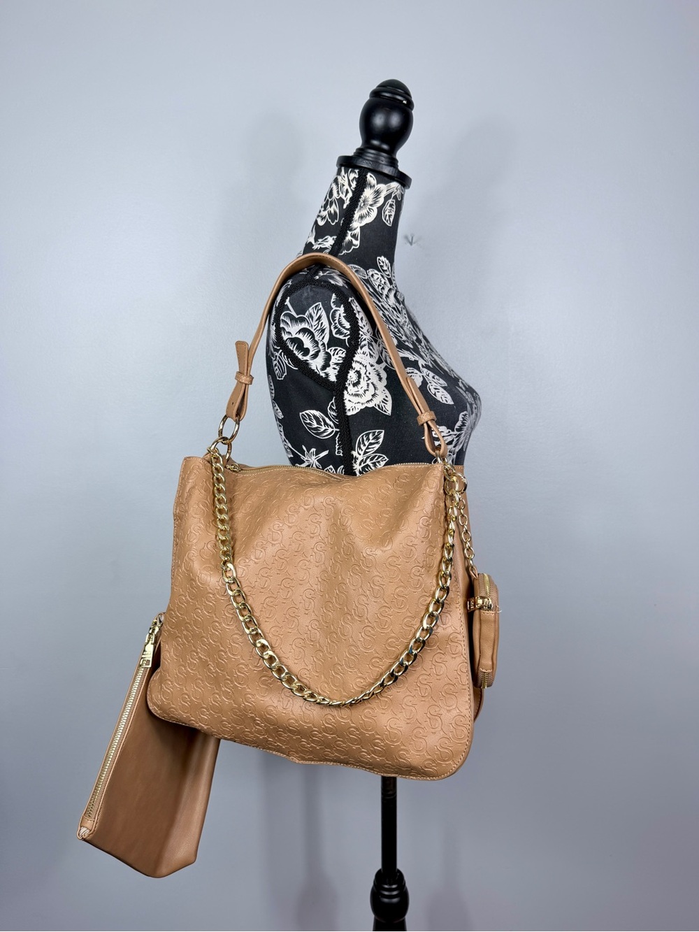 Steve Madden brown large embossed faux leather gold chain purse size large